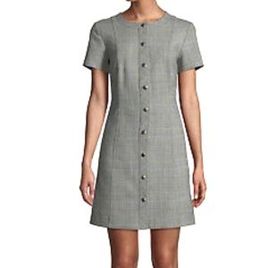 Theory Windowpane Portland plaid wool blend shift shirt dress S New